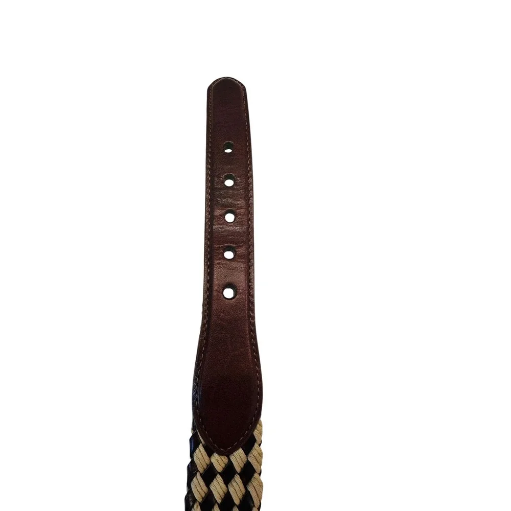 VTG Brighton Braided Brown Leather Belt Solid Brass Buckle Sz 34 Men's 90s‎ USA